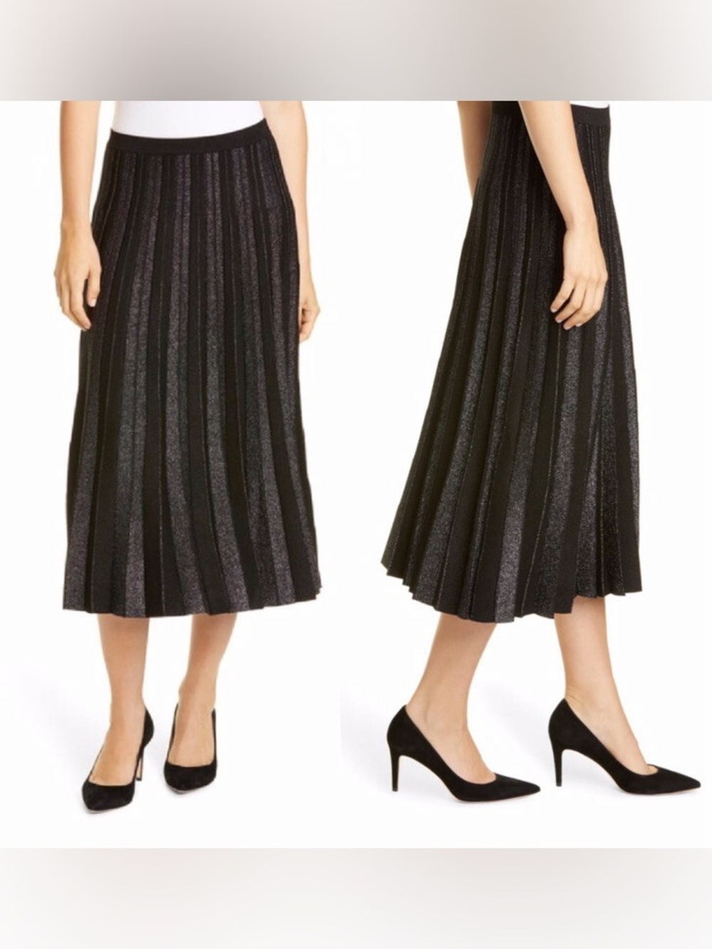 Lewit  Metallic Stripe Pleated Sweater Skirt